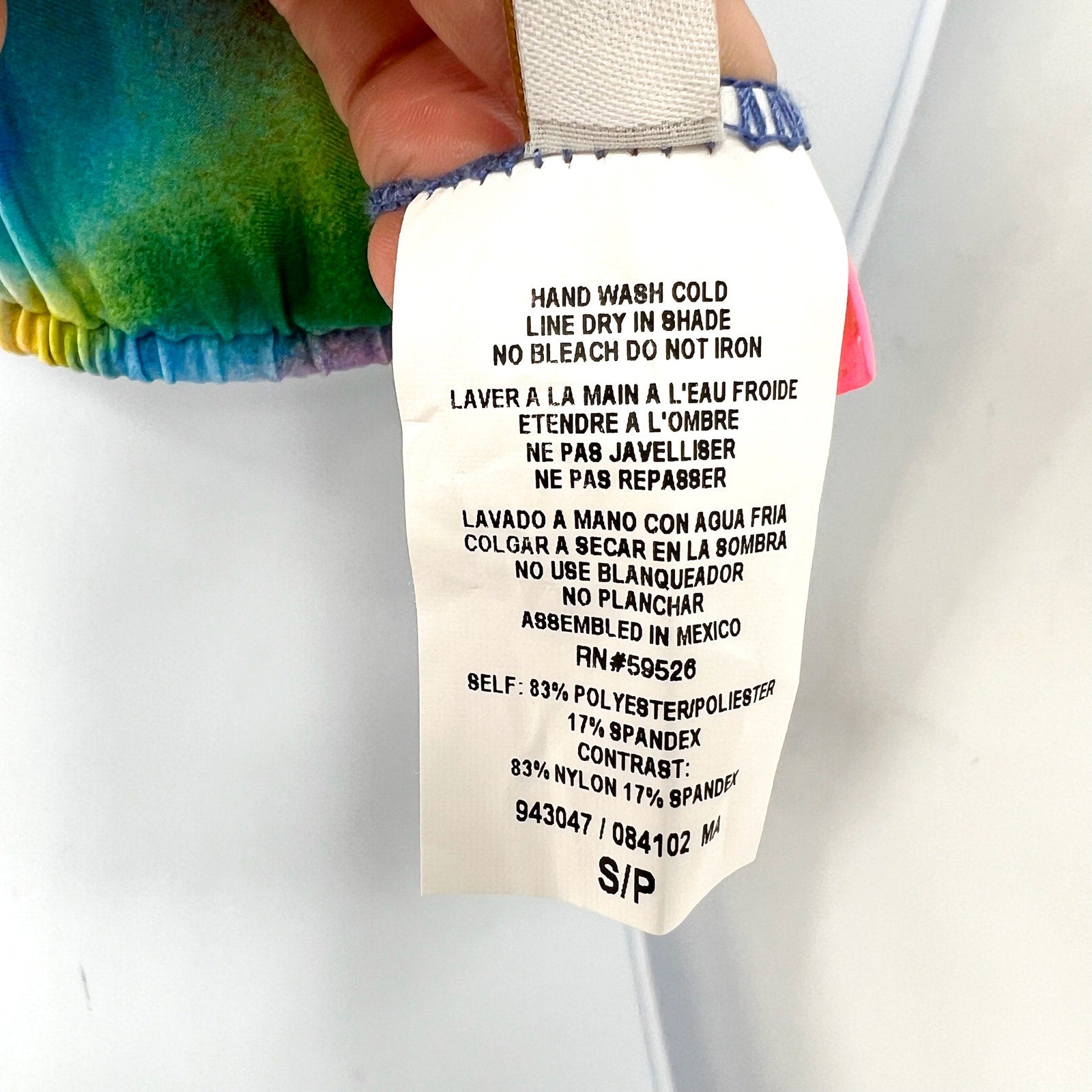 BECCA Paper Mache Cheryl Reversible Triangle Bikini Top Small Rainbow Blue NWT