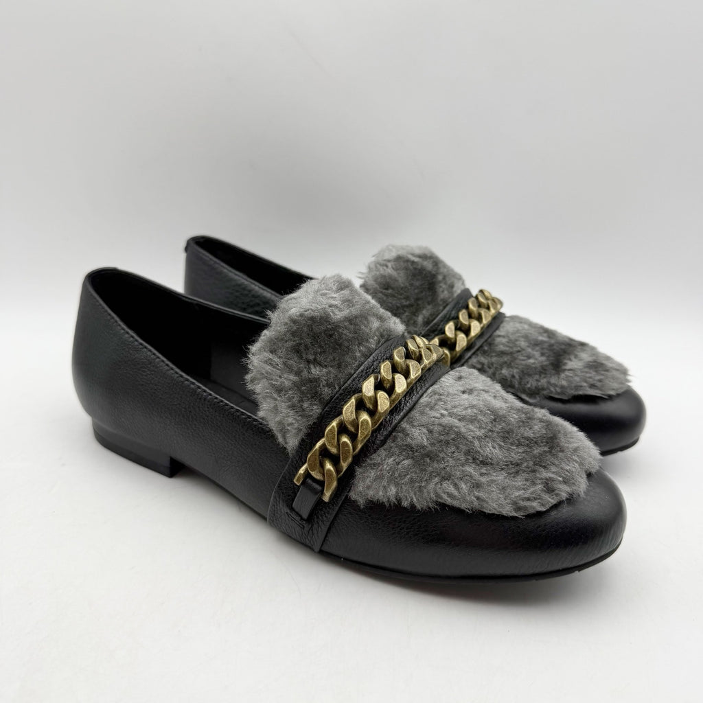 Kenneth Cole Womens Wilda Loafer US 6 M Black Grey Faux Fur NIB