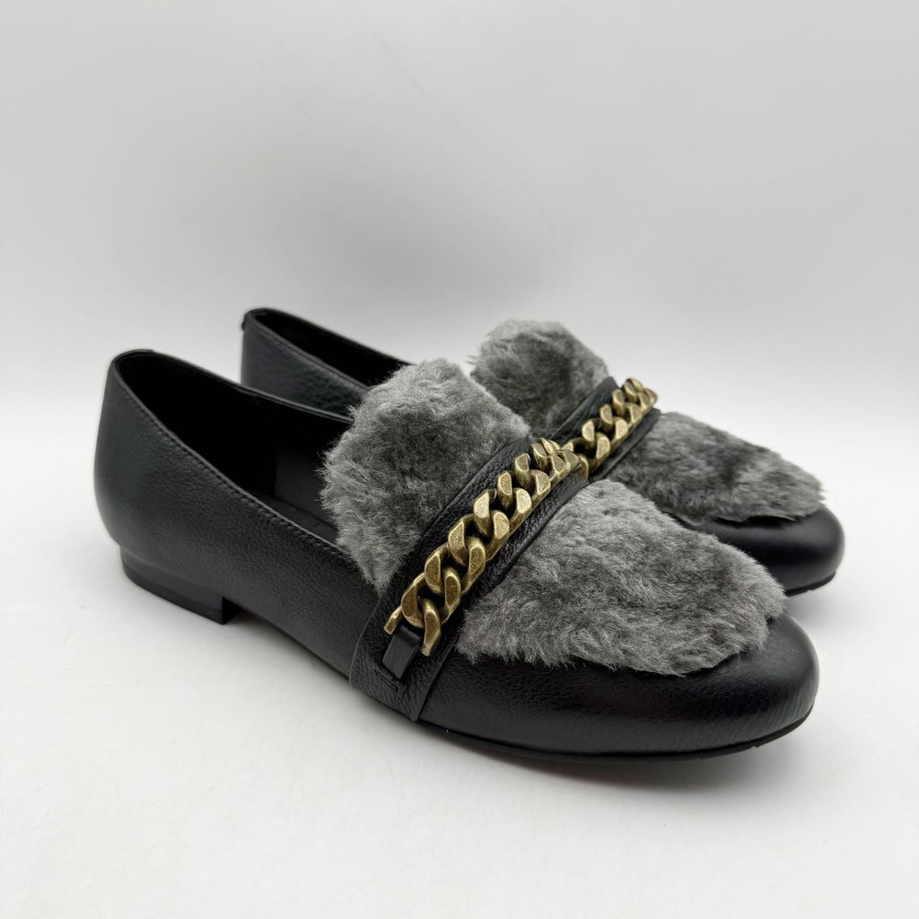 Kenneth Cole Womens Wilda Loafer US 6 M Black Grey Faux Fur NIB