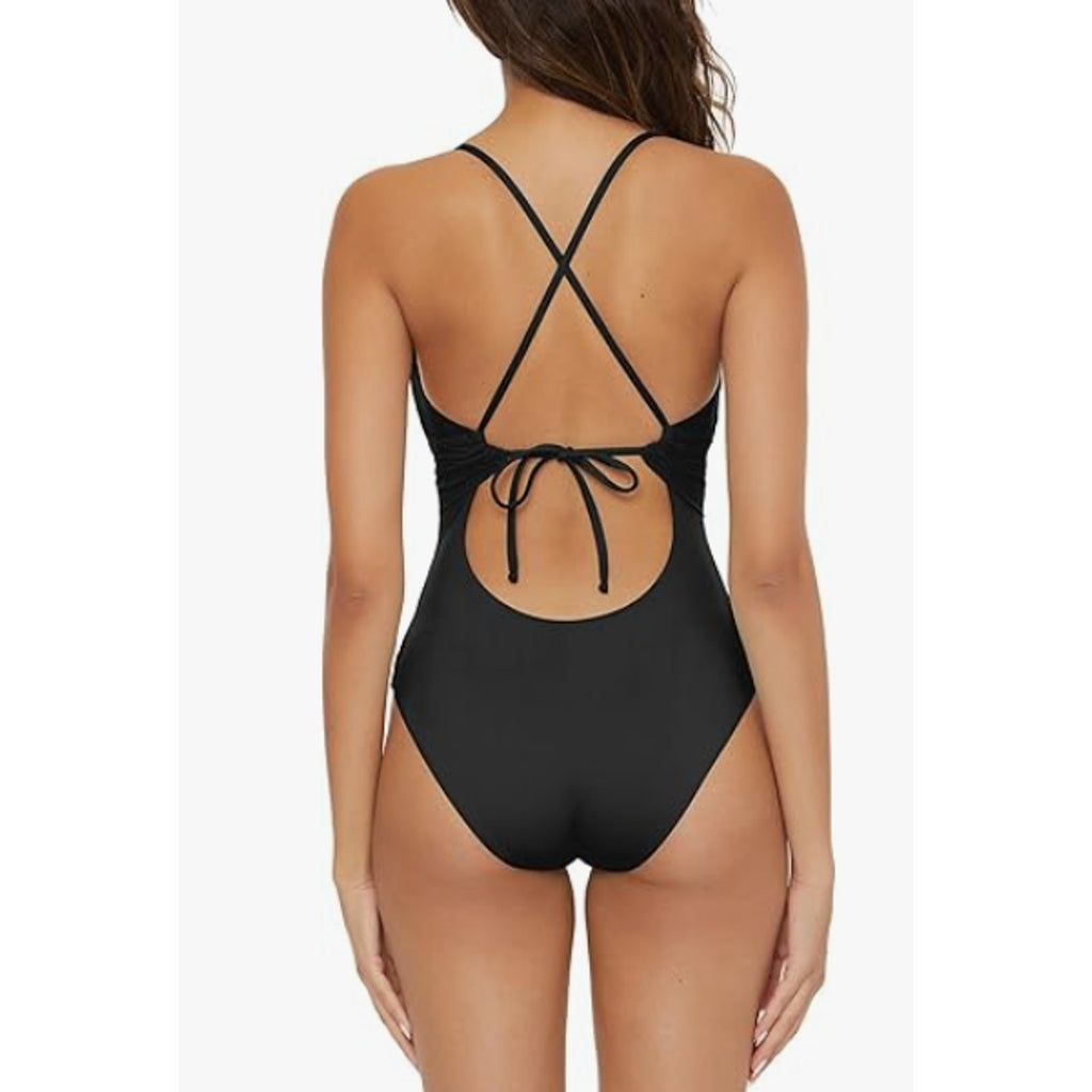 BECCA Standard Color Code Plunge Neck One Piece Swimsuit Small Black NWT