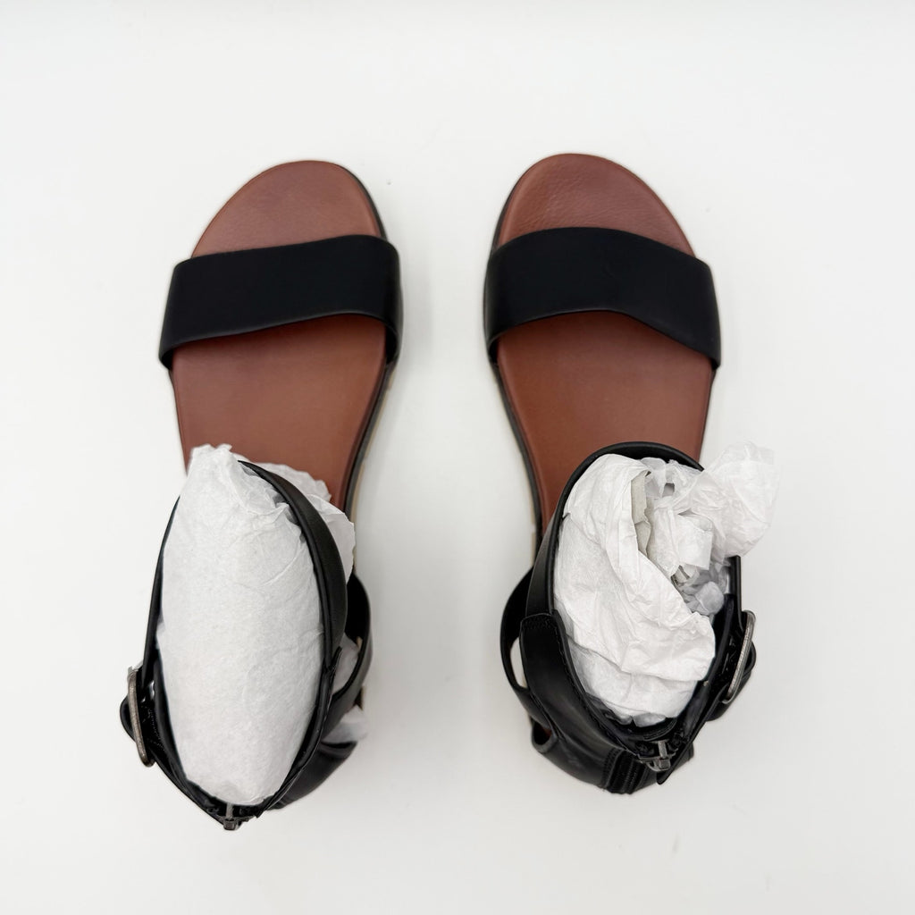 MIA Womens Emilia Sandals Size 6 Black Vegan Leather Flat Platform NWOB