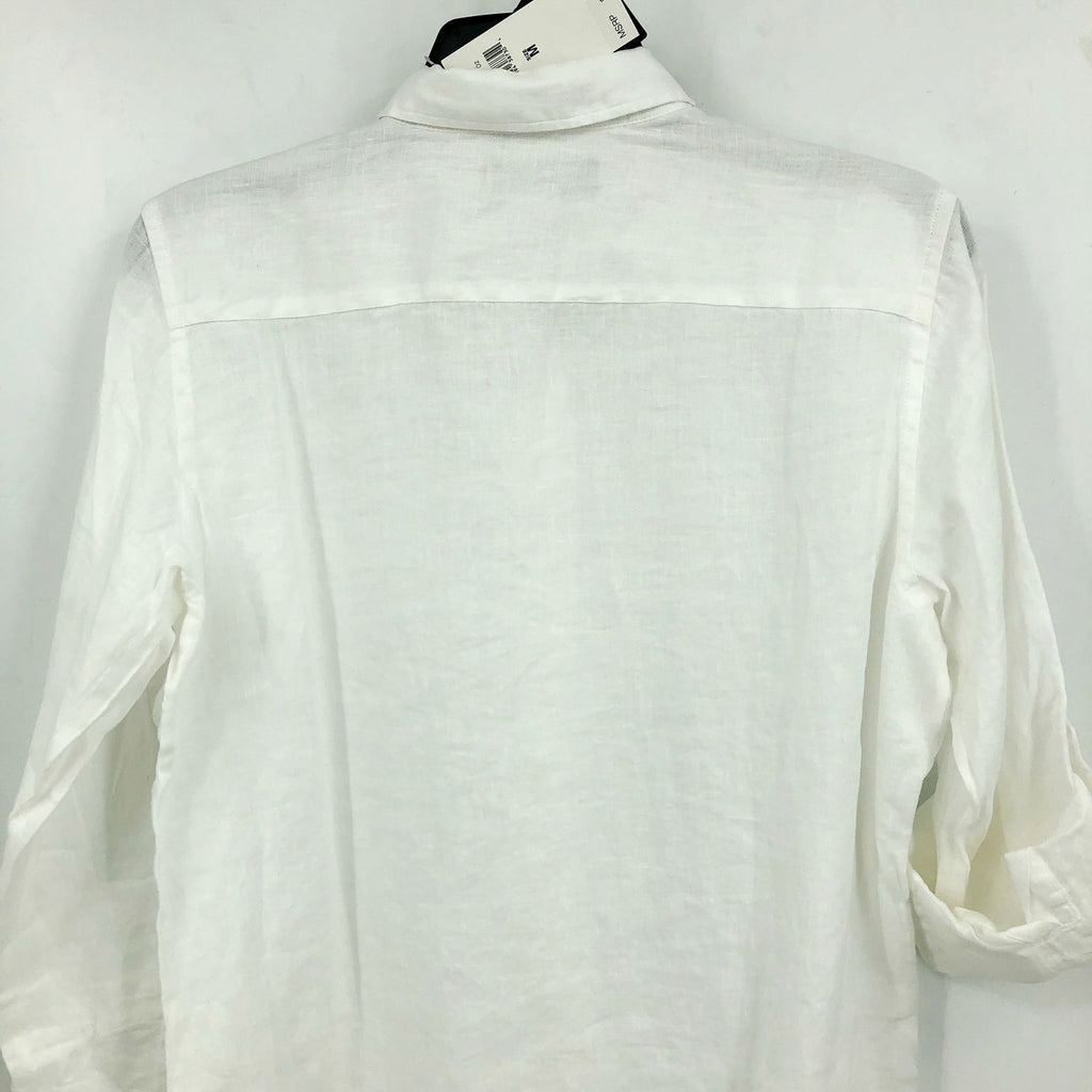 LAUREN RALPH LAUREN Womens Linen Shirt Medium White Roll Tab Sleeve NWT