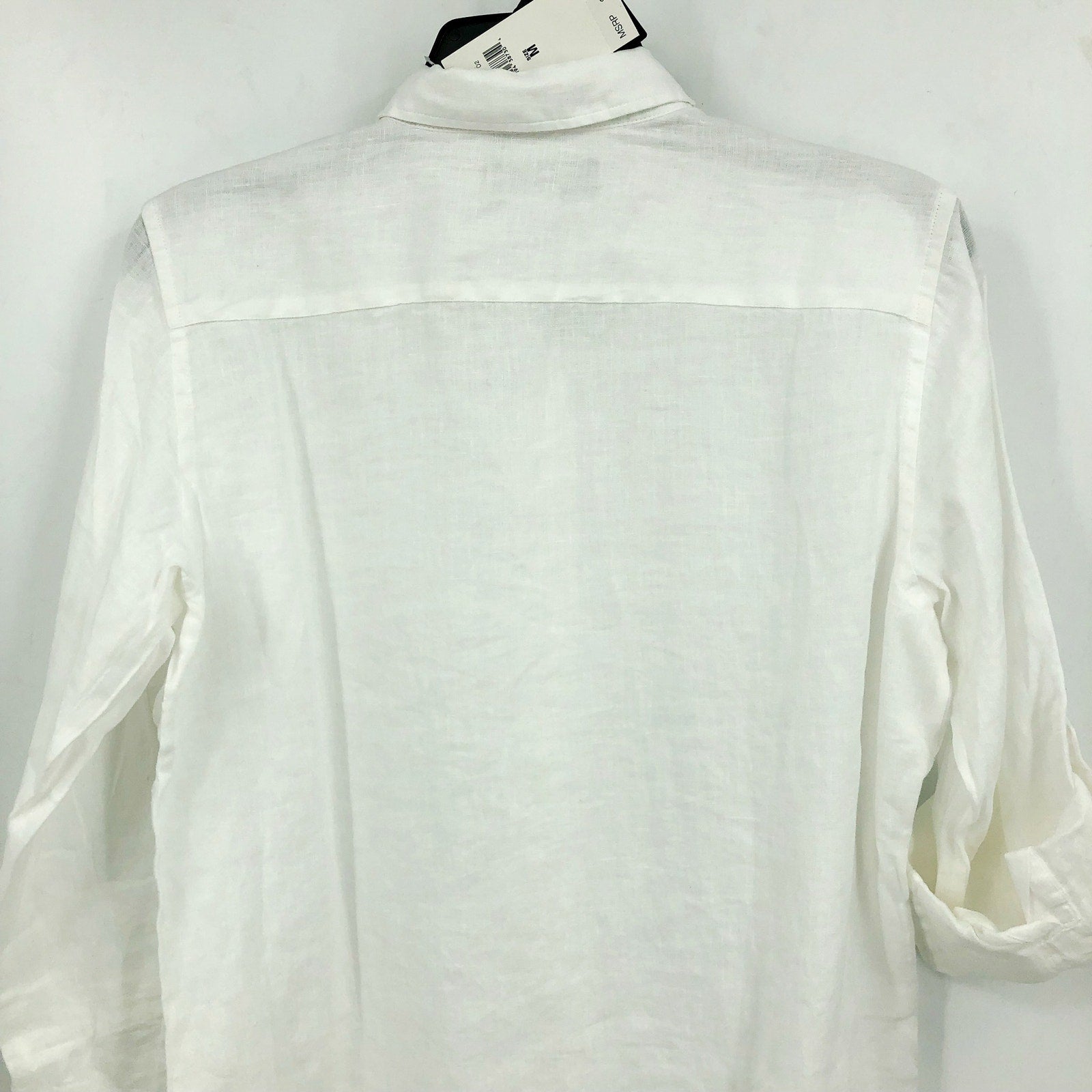 LAUREN RALPH LAUREN Womens Linen Shirt Medium White Roll Tab Sleeve NWT