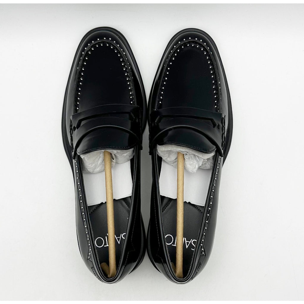 Franco Sarto Womens Eden Studded Loafers Size 5 M EU 35 Black Slip On NIB