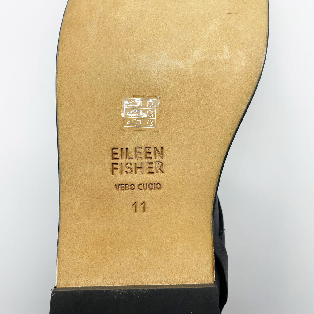 Eileen Fisher Womens Kanza Sandals US 11 Black Tumbled Leather Double Strap NWOB