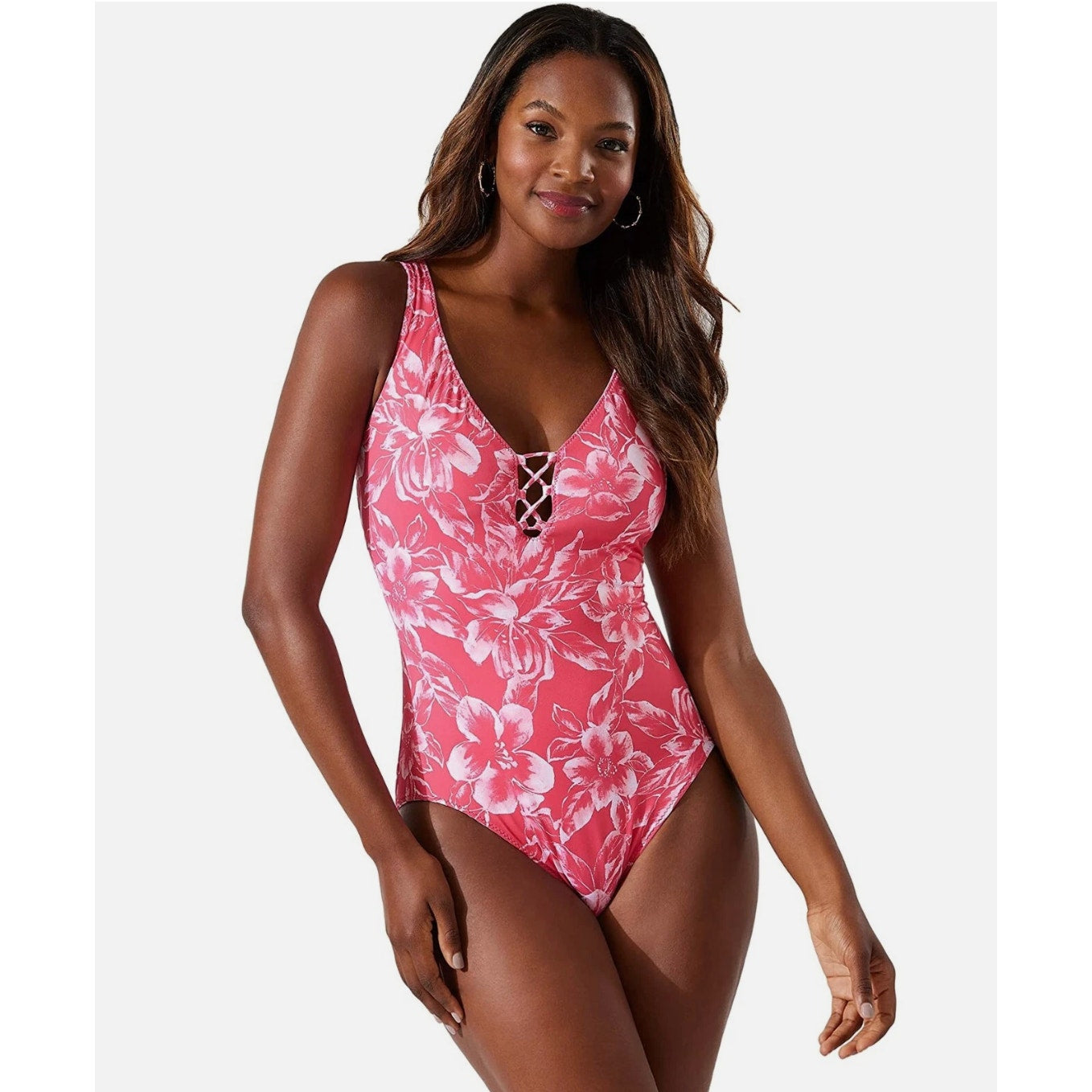TOMMY BAHAMA Scrolls Reversible One-Piece Swimsuit Size 4 Pink Lace Back NWOT