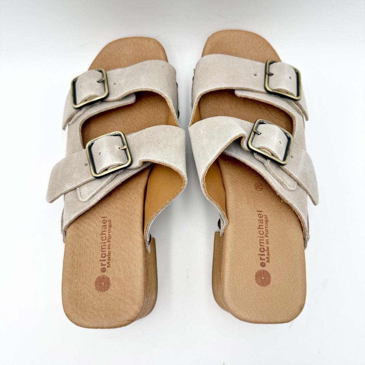 Eric Michael Womens Austin Clogs Sandals EU 38 US 7-7.5 Beige Grey Suede NWOB