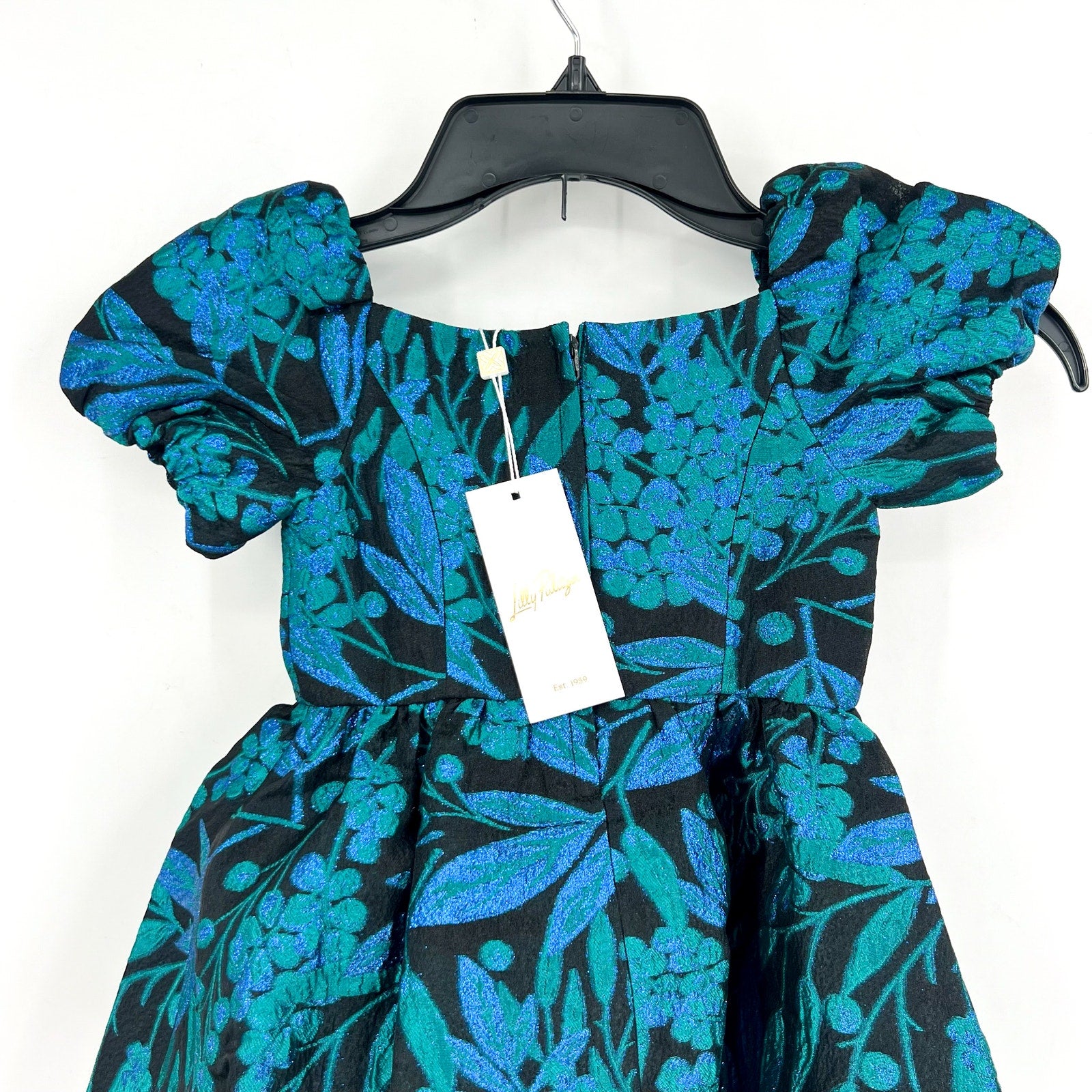 LILLY PULITZER Girls Koji Dress US 2 Deep Lagoon Berry Wild Metallic Brocade NWT