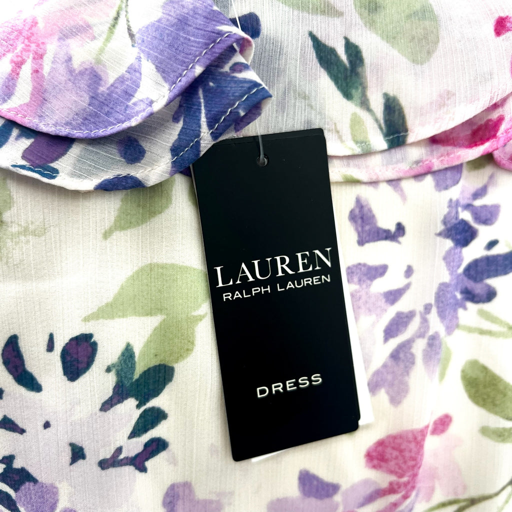 Lauren Ralph Lauren Surplice Dress Size 12 Pink Floral Crinkle Georgette NWT