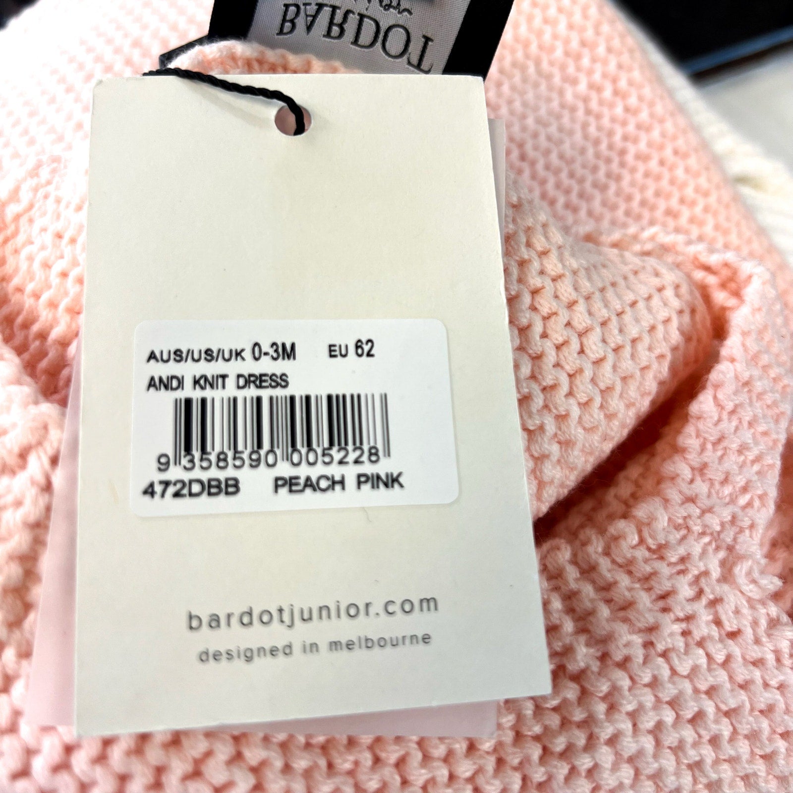 BARDOT Baby Girl Andi Knit Dress 0-3 Months Peach Pink Halter Neck NWT