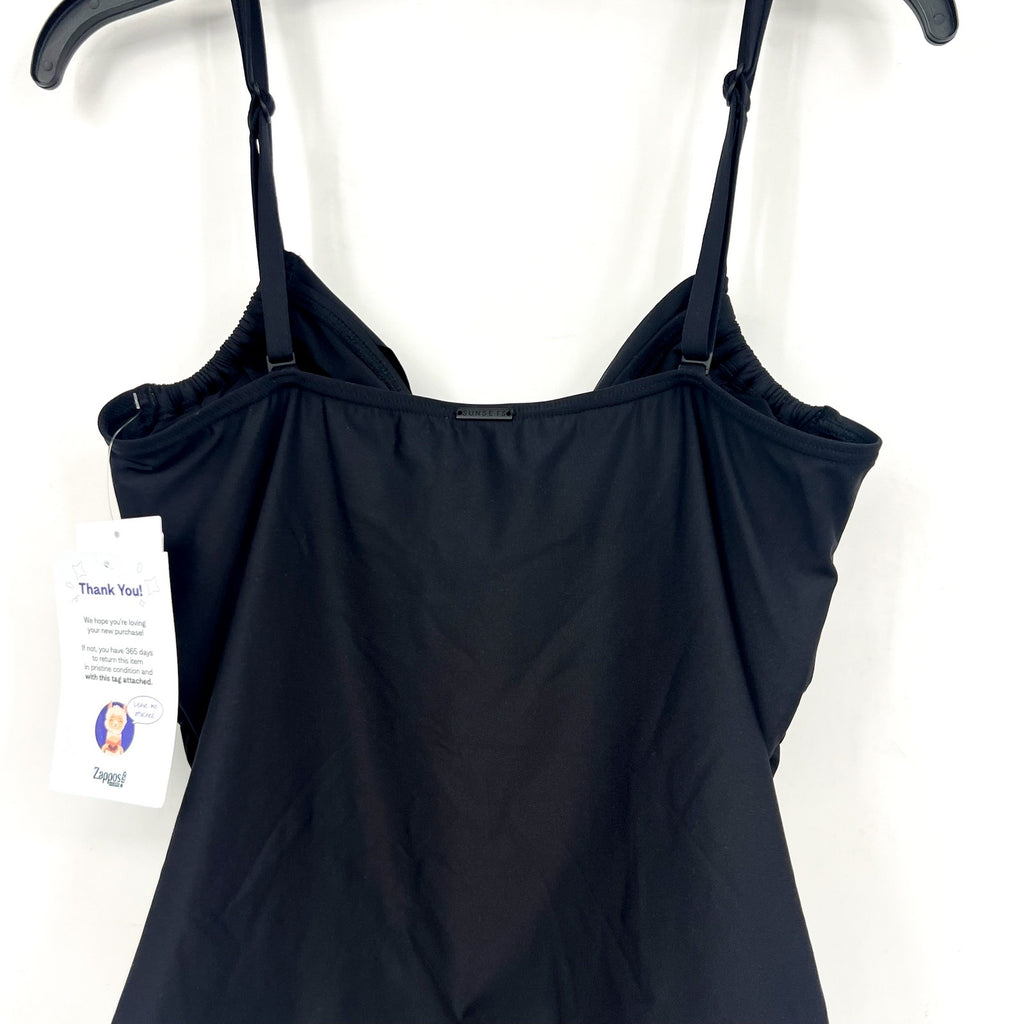 SUNSETS Women's Simone Tankini Top Large Black Swim Cross-Over Front NWT