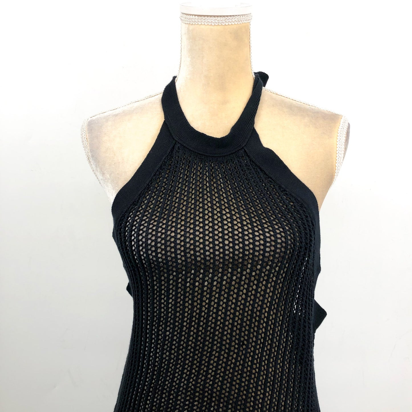 BEACH RIOT Womens Romee Halter Maxi Dress Cover Up Medium Black Open Knit NWT