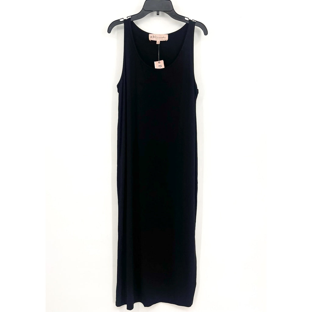 PHILOSOPHY Women's Sleeveless Scoop Neck Midi Dress Medium Black Stretch NWT