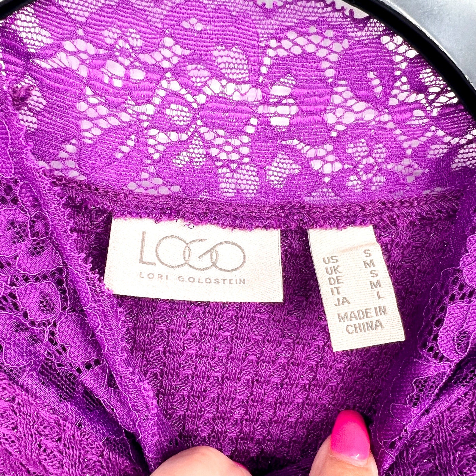 LOGO LORI GOLDSTEIN Metallic Waffle Knit Top Small Purple Long Sleeve NWOT