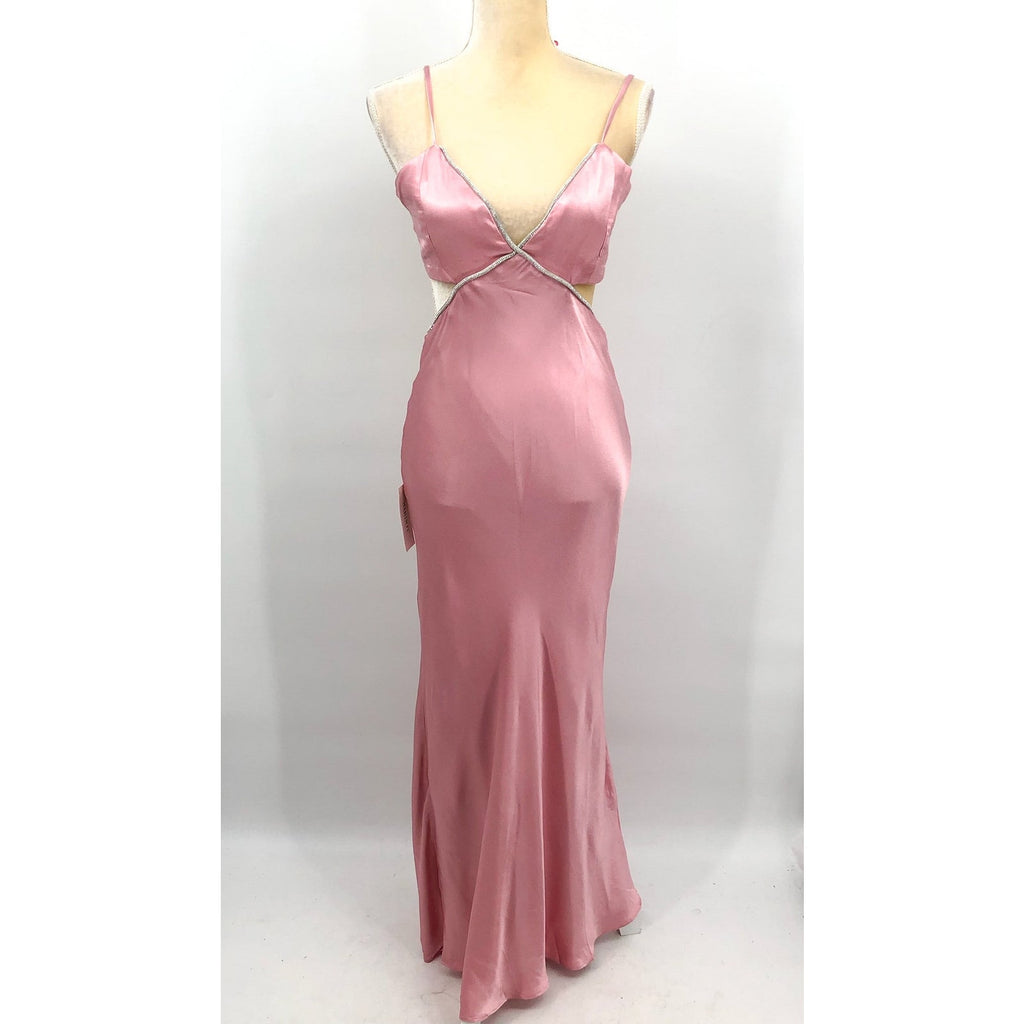BARDOT Womens Rome Diamonte Slip Dress US Size 8 Blush Pink Open Back V NWT