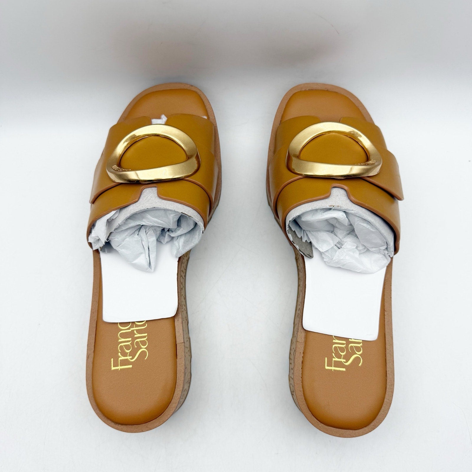 Franco Sarto Womens Hoda Cork Platform Slide Sandals US 6.5 M Tan Leather NWOB