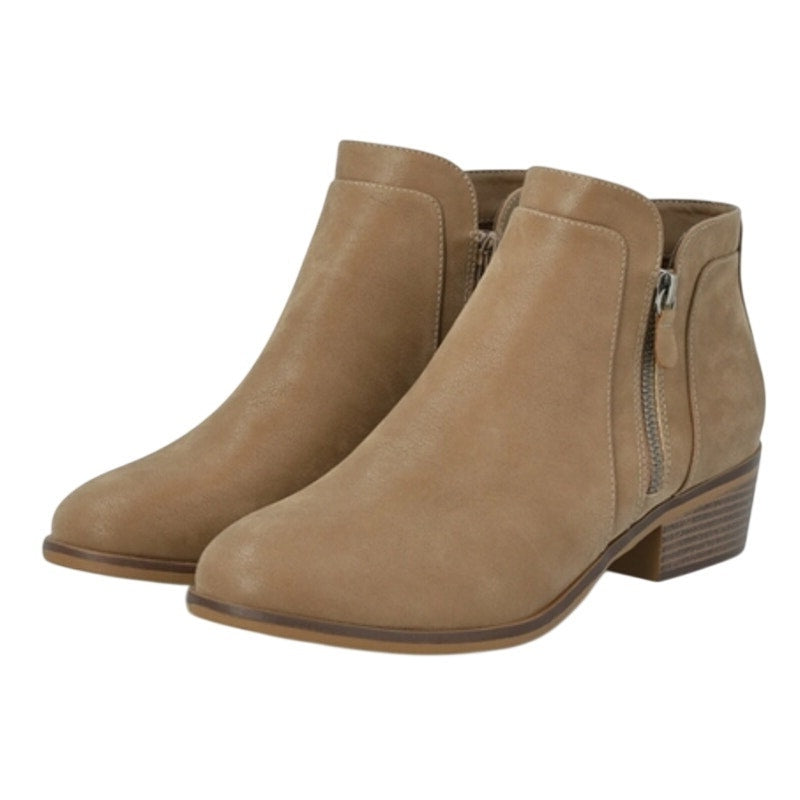 MIA Womens Kendis Ankle Bootie Size 6 Wide Taupe Tan Vegan Leather NWOB