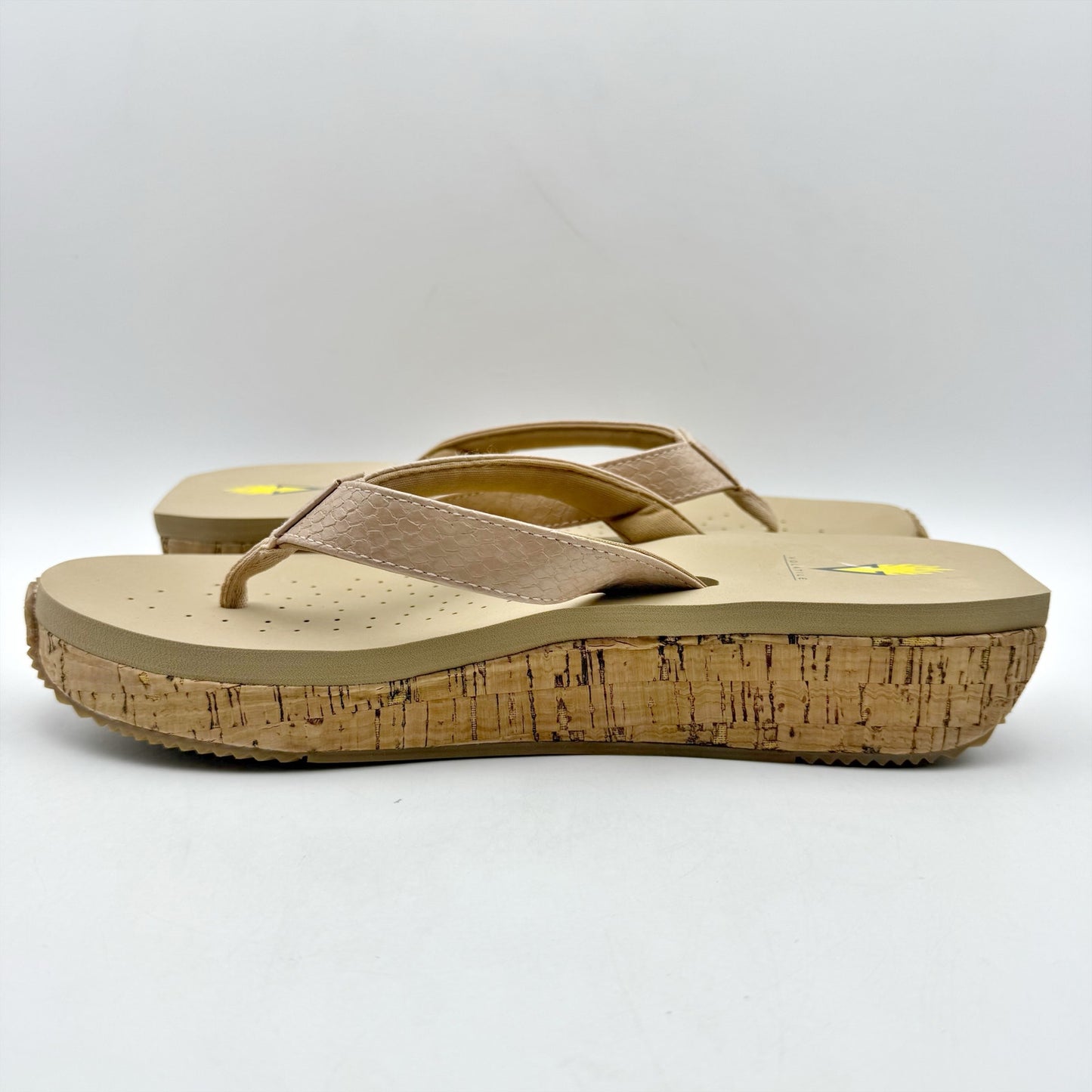 Volatile Womens Neville Wedge Sandal US 11 M Nude Snake Vegan Leather NWOB