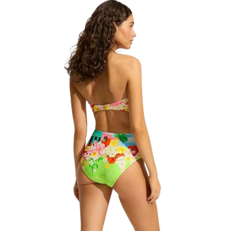 SEAFOLLY Women's Cuba Bandeau Bikini Top Size 10 Turquoise Multi Printed NWT