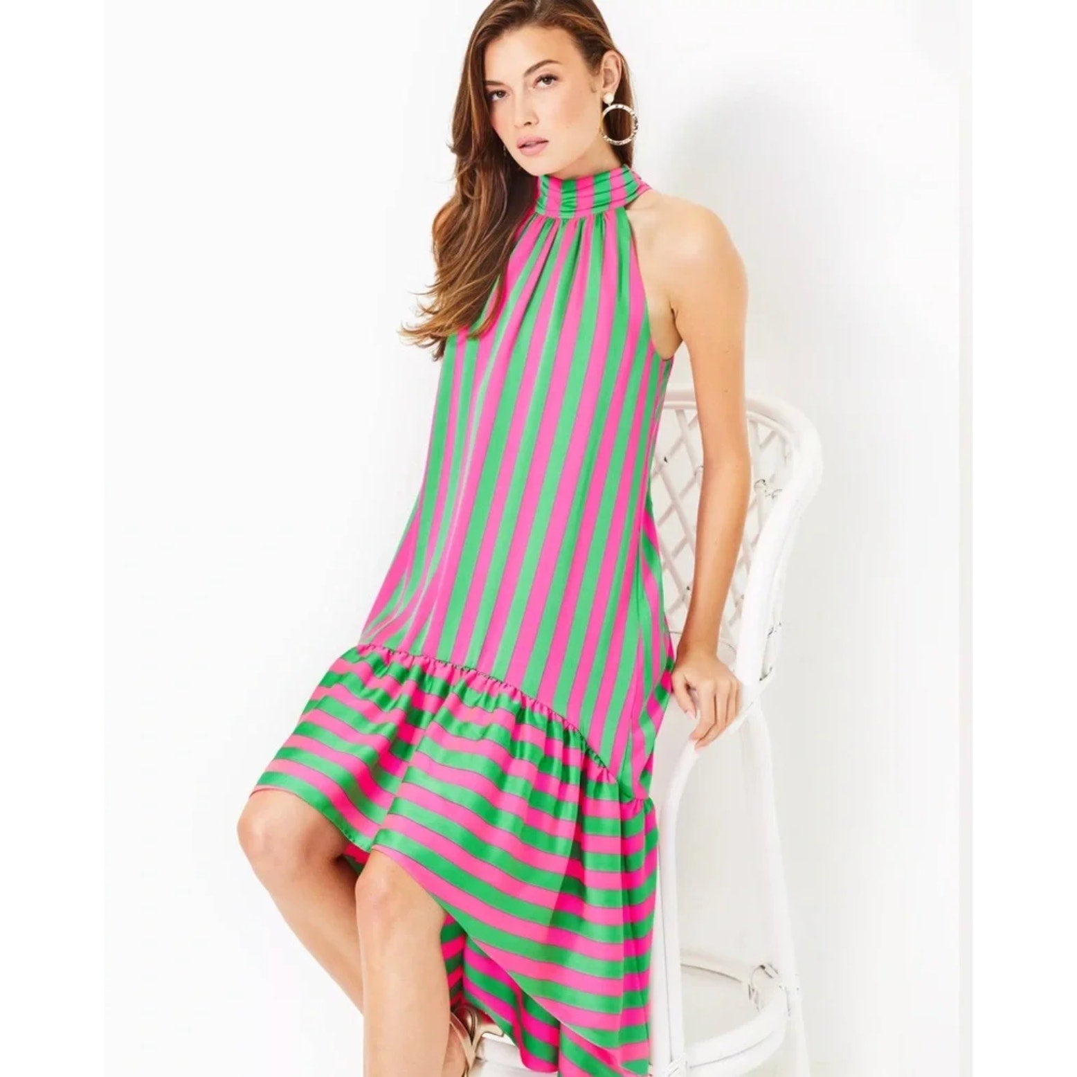 LILLY PULITZER Steph Halter Maxi Dress Size 6 Roxie Pink Green X Wide Stripe NWT