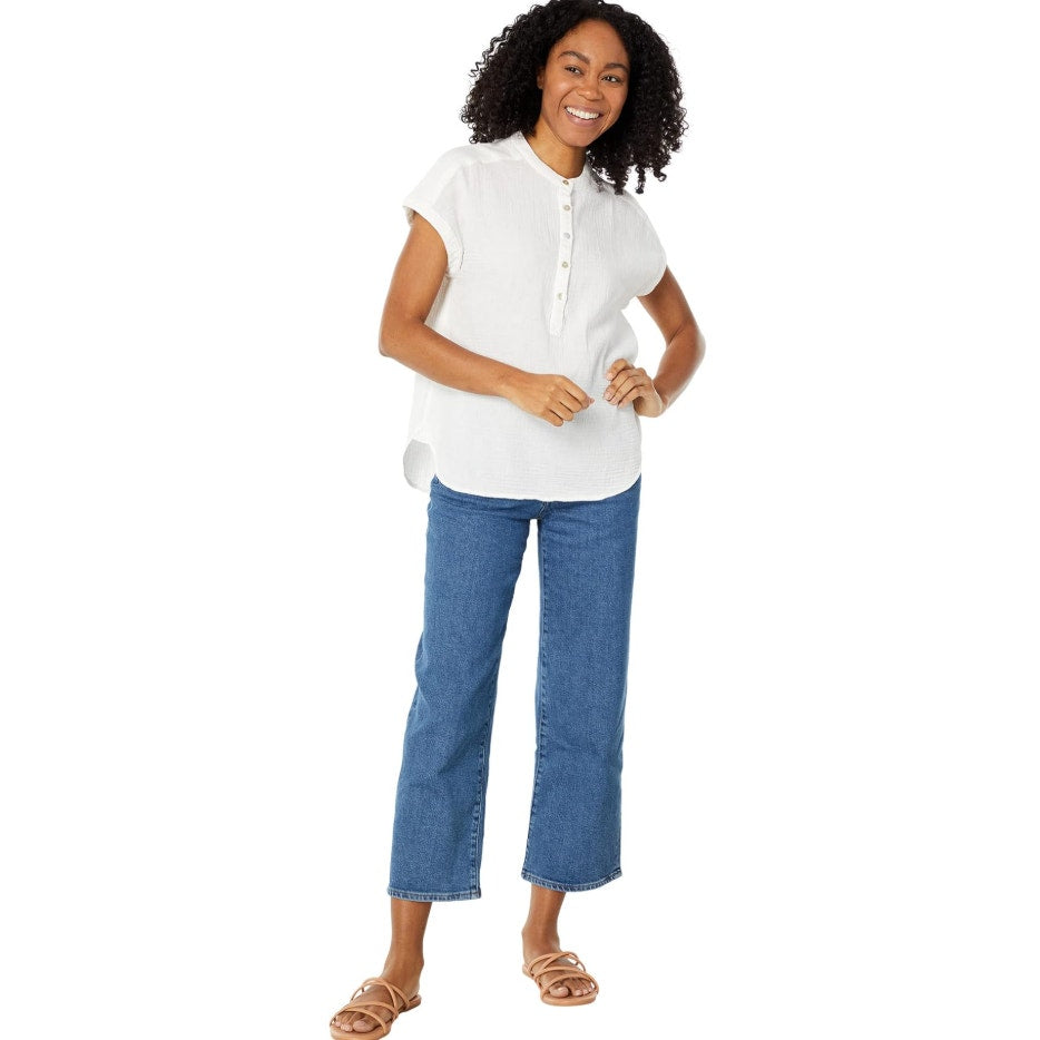 FAHERTY Women's Dune Desmond Top XS White Cotton Gauze Half Placket NWT
