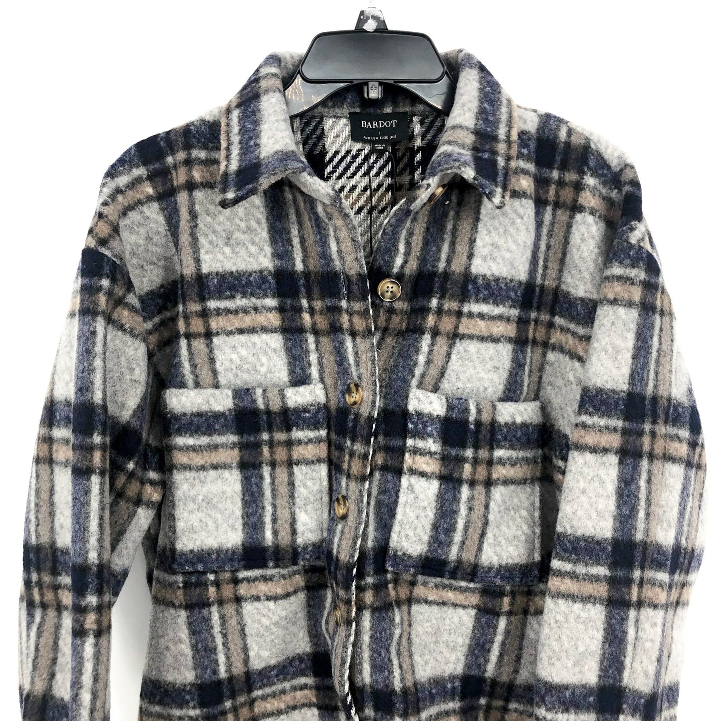 BARDOT Women Checked Flannel Shirt Jacket Small Blue Check NWT