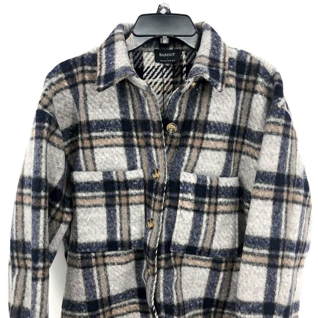 BARDOT Women Checked Flannel Shirt Jacket Small Blue Check NWT