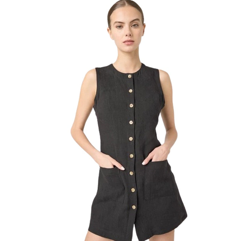 BLANKNYC Women's City Nights Linen Mini Dress Small Black Sleeveless NWT