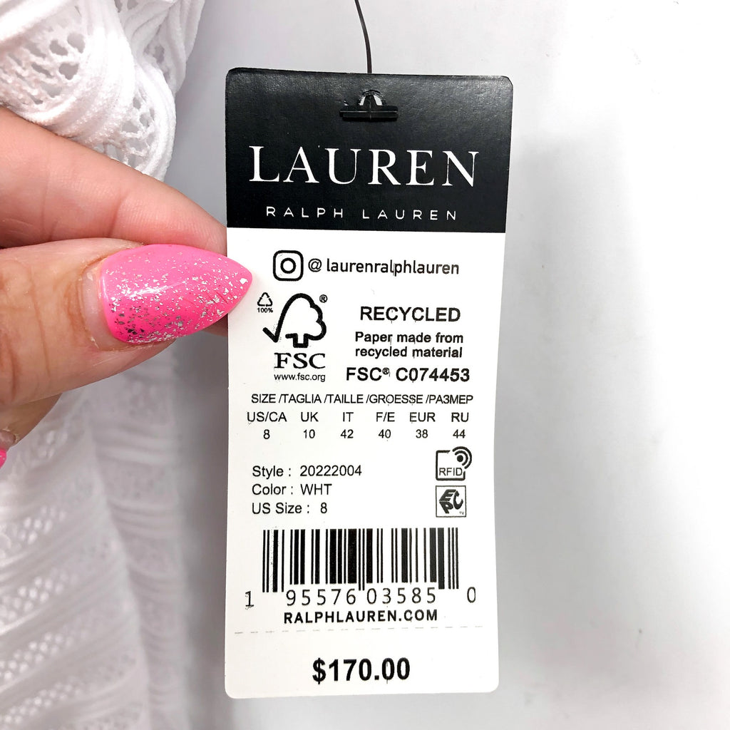 LAUREN RALPH LAUREN Ottoman Mesh One Shoulder One-Piece Swimsuit Sz 8 White NWT