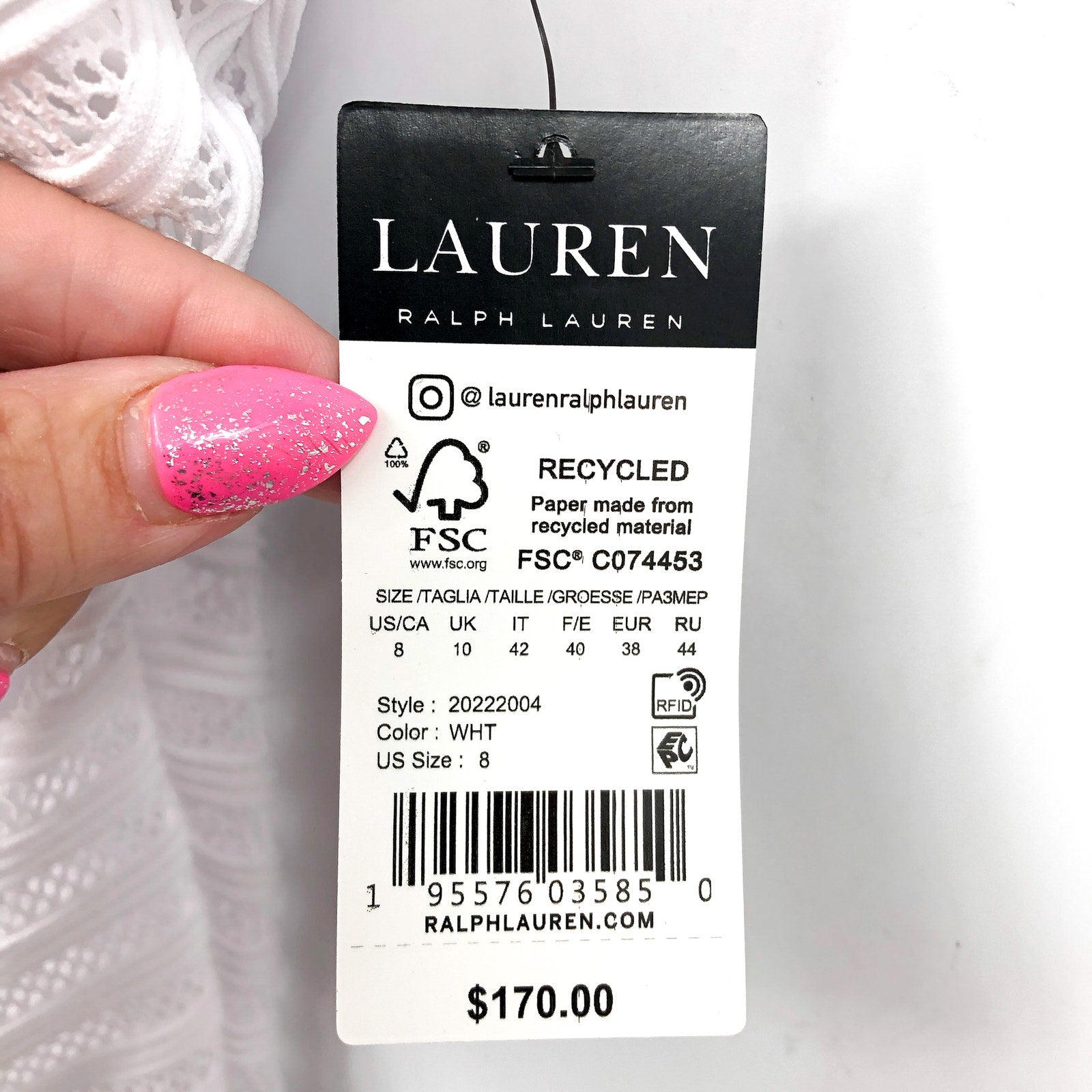 LAUREN RALPH LAUREN Ottoman Mesh One Shoulder One-Piece Swimsuit Sz 8 White NWT