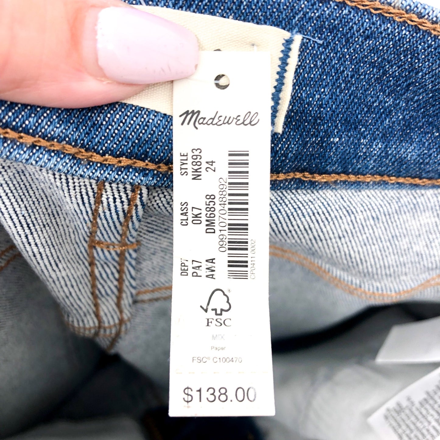 MADEWELL Women's Stovepipe Jeans Size 24 Blue Auraria Slim Straight Ankle NWT