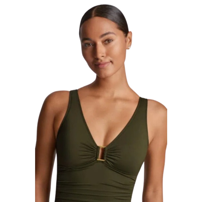 LAUREN RALPH LAUREN Womens Ring One Piece Swimsuit Size 4 Olive Green OTS NWT