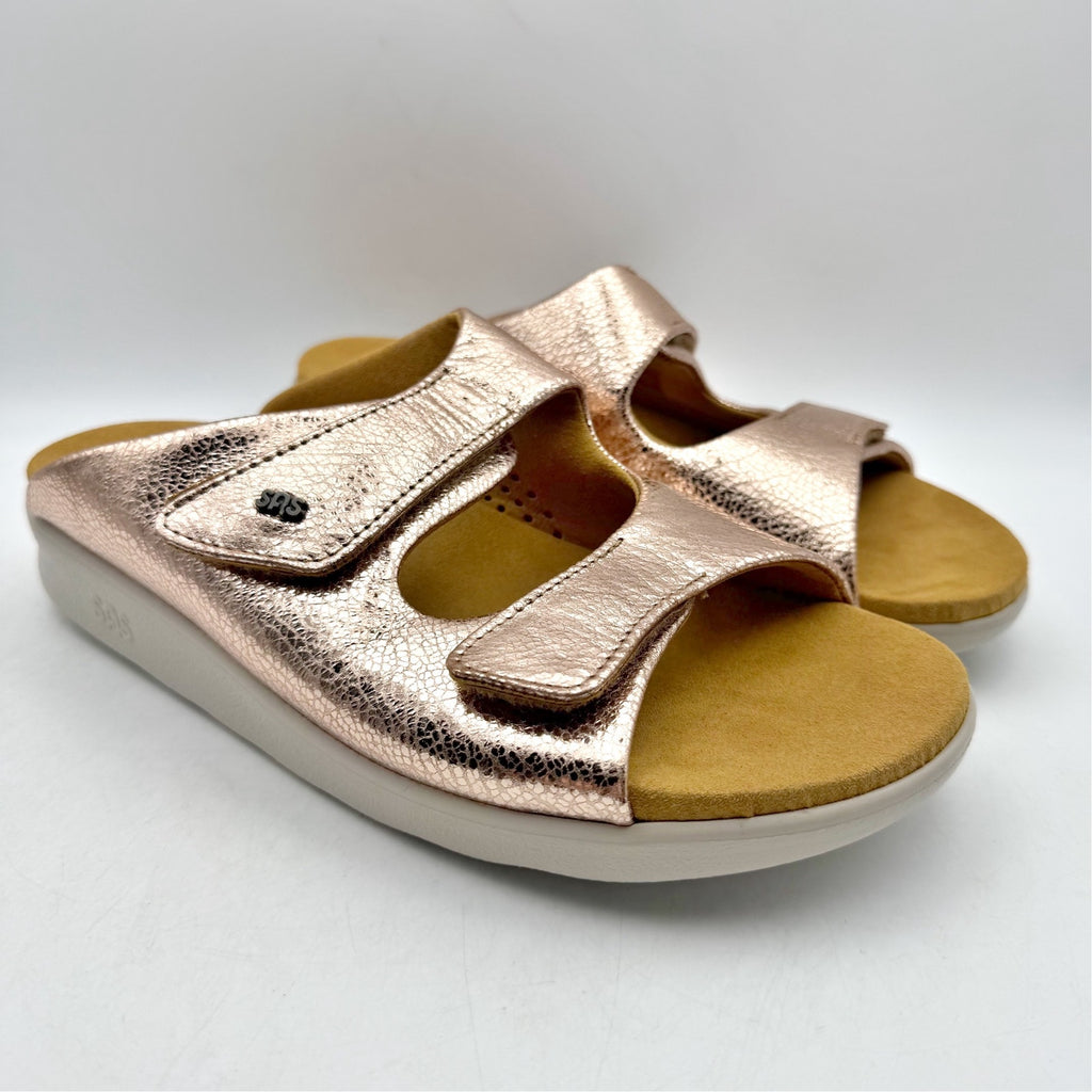 SAS Womens Cozy Adjustable Slide Sandals Size 9 Wide Pink Metallic Leather NIB