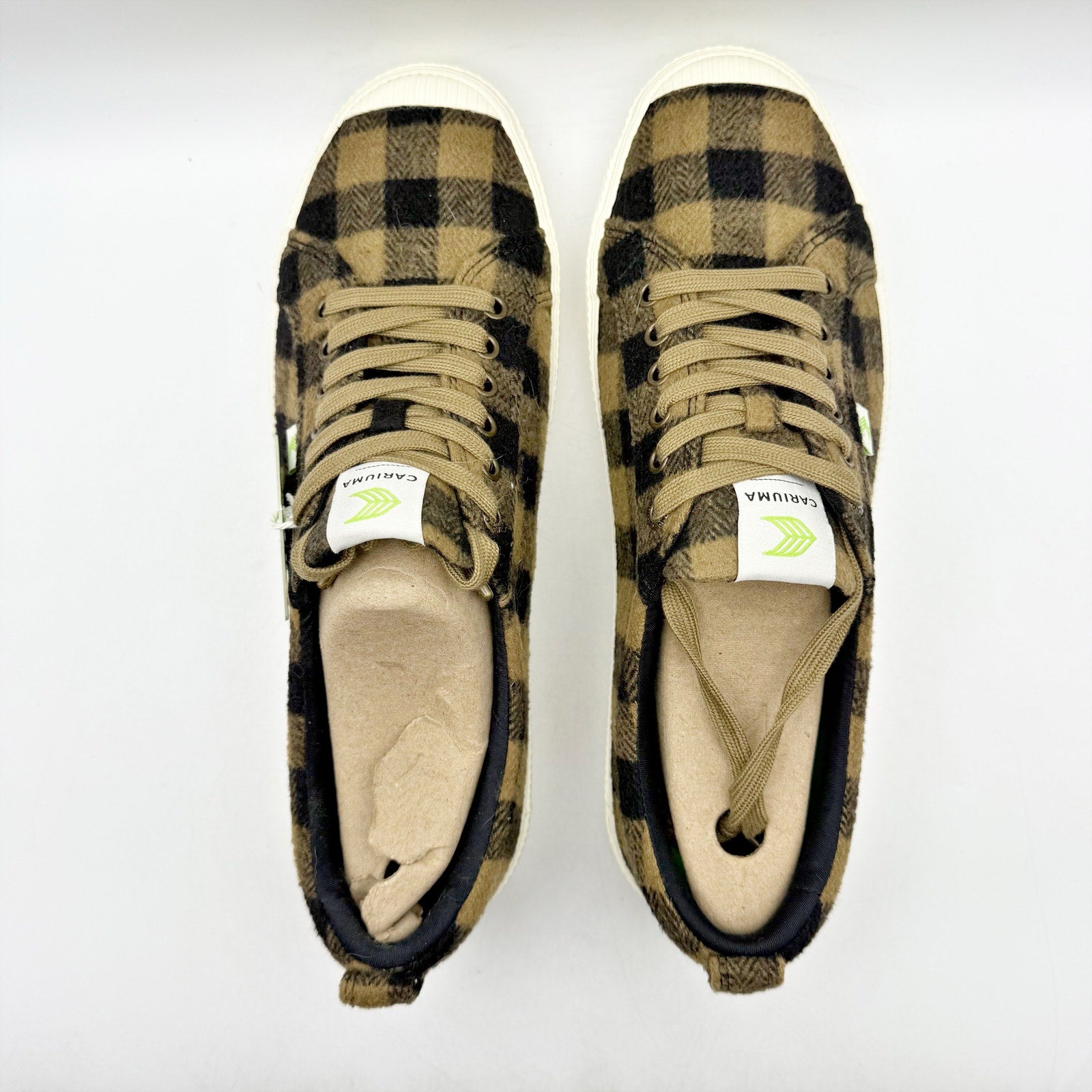 Cariuma Mens OCA Low Sneakers US 11 EU 44 Brown Plaid Organic Cotton NIB