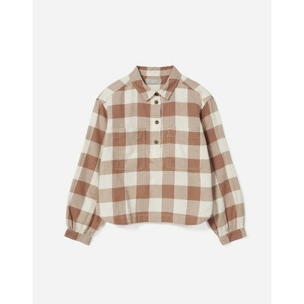 Everlane Womens Flannel Popover Top XS Tan White Plaid Organic Cotton NWOT