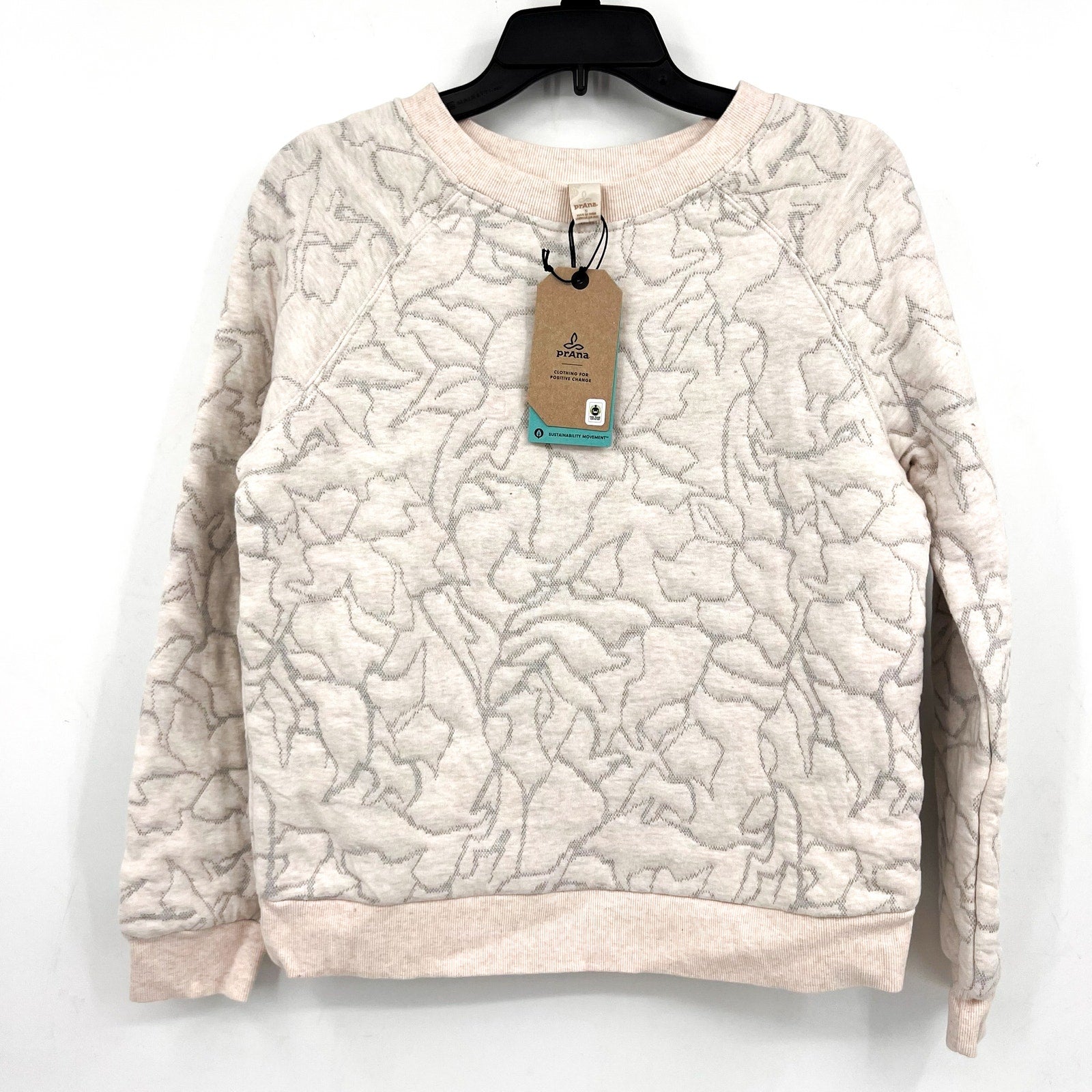 PRANA Women's Carin Pullover Sweatshirt Small Soft White Jacquard Knit NWT