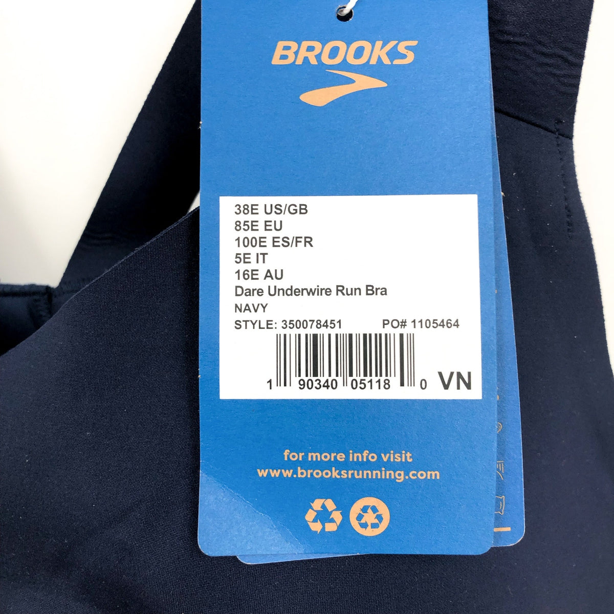 BROOKS Women's Dare Underwire Run Bra Size 38 E DD Navy Blue High Support NWT