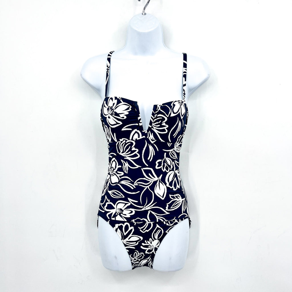 LAUREN RALPH LAUREN Allora Underwire OTS One Piece Sz 10 Blue White Floral NWOT