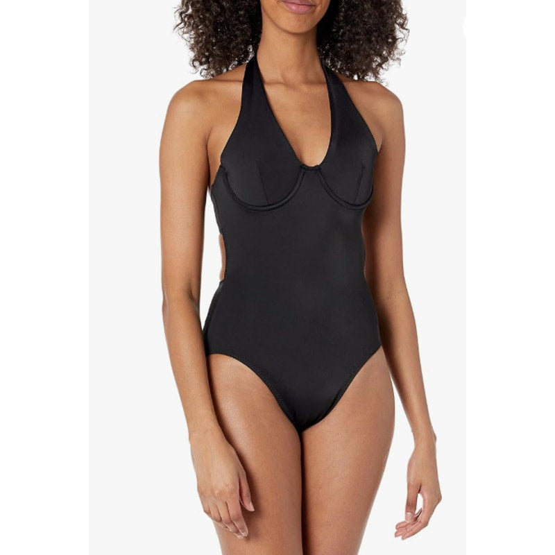 NORMA KAMALI Women's Halter Mio One Piece Swimsuit Medium Black Underwire NWT