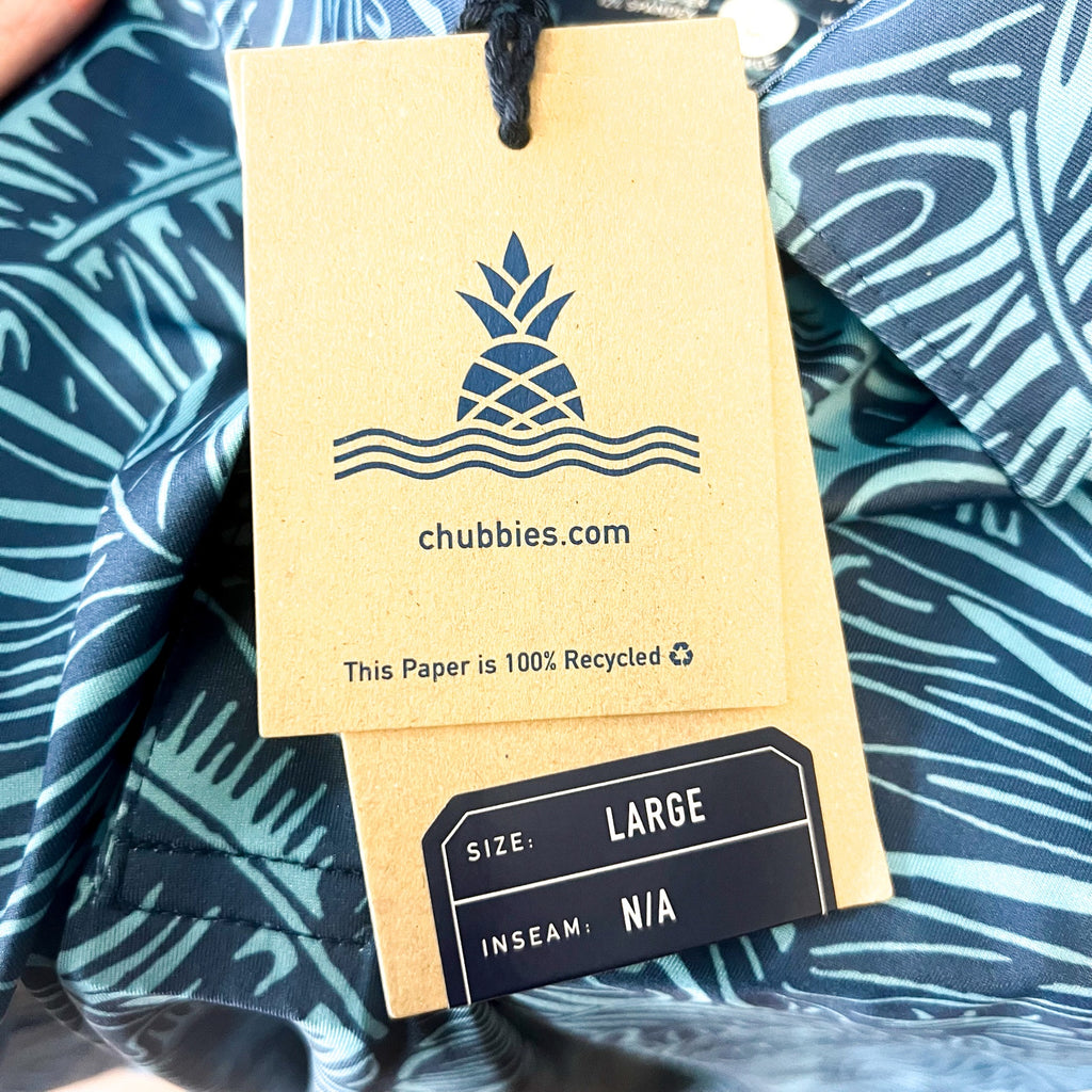 CHUBBIES Mens Performance Polo Shirt Large Blue Dyed And True Print SS NWT
