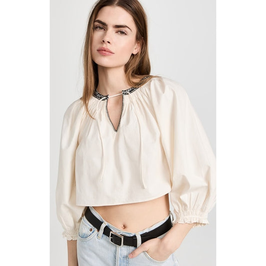 RE/DONE Victorian Cut Off Blouse Vintage Ivory MEDIUM