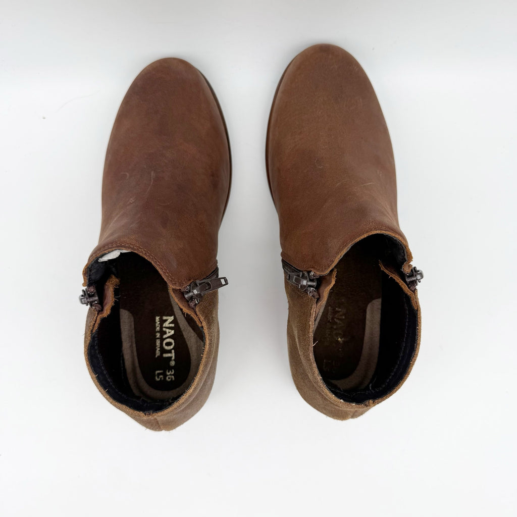 Naot Womens Helm Ankle Boots EU 36 US 5 Cognac Brown Leather Suede NIB