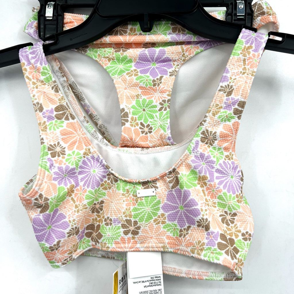 ROXY Girl's All About Sol Cropped Bikini Set Size 16 Pink Pastel Floral NWT