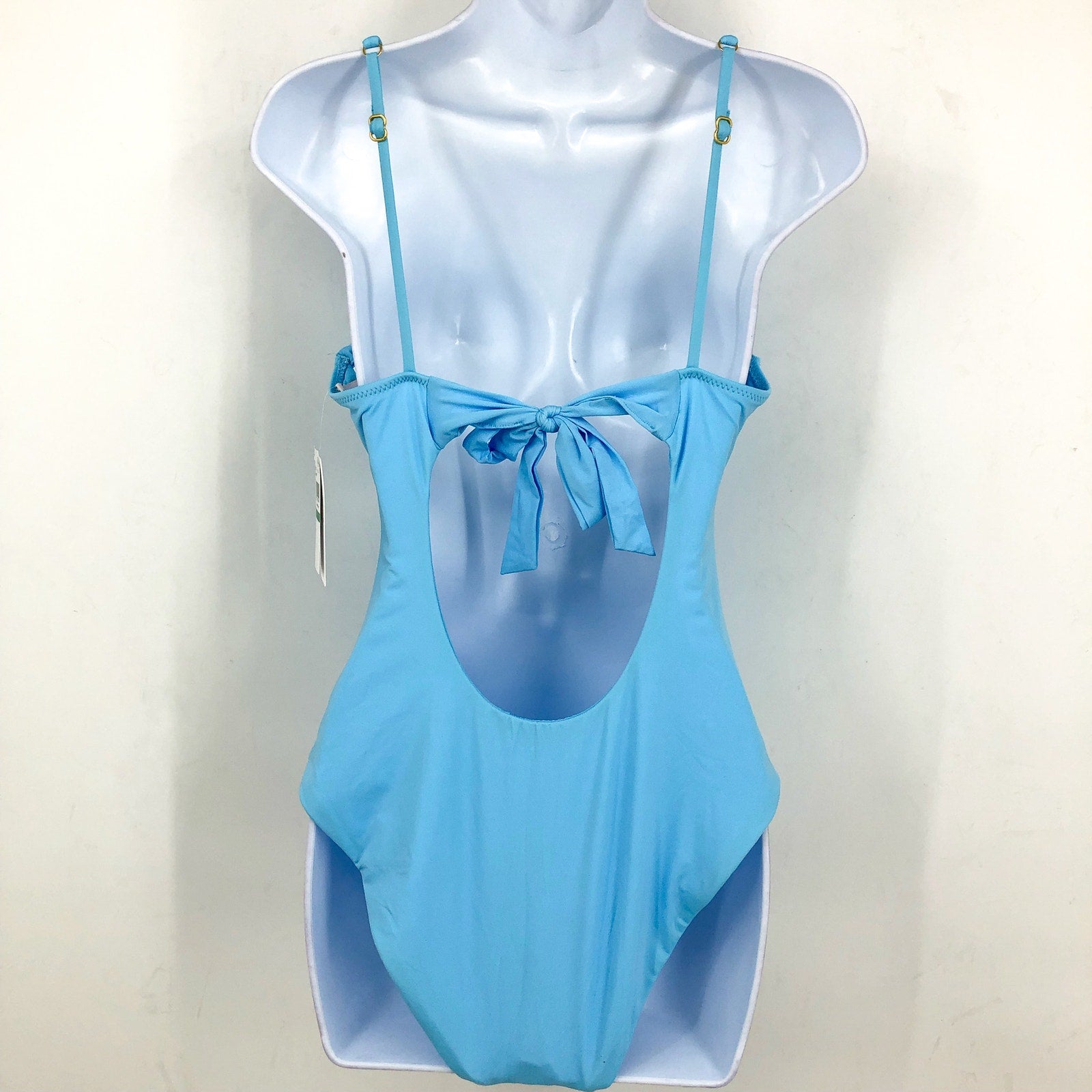 BECCA Color Code Viviana V Wire Plunge One Piece Large Ice Blue Open Back NWT