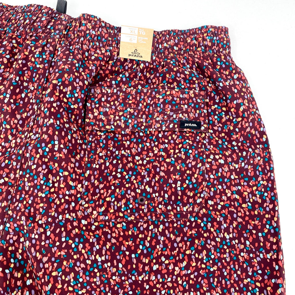 PRANA Men's Plunge Swim Shorts XL Red Cacao Alotta Dots 6" Inseam Liner NWT