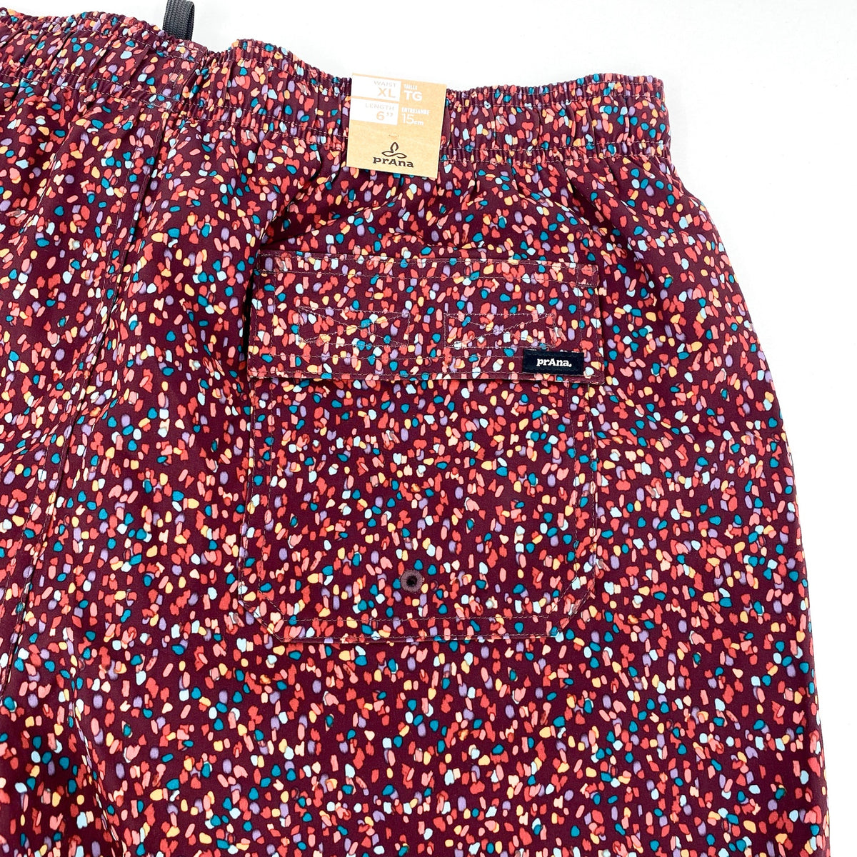 PRANA Men's Plunge Swim Shorts XL Red Cacao Alotta Dots 6" Inseam Liner NWT