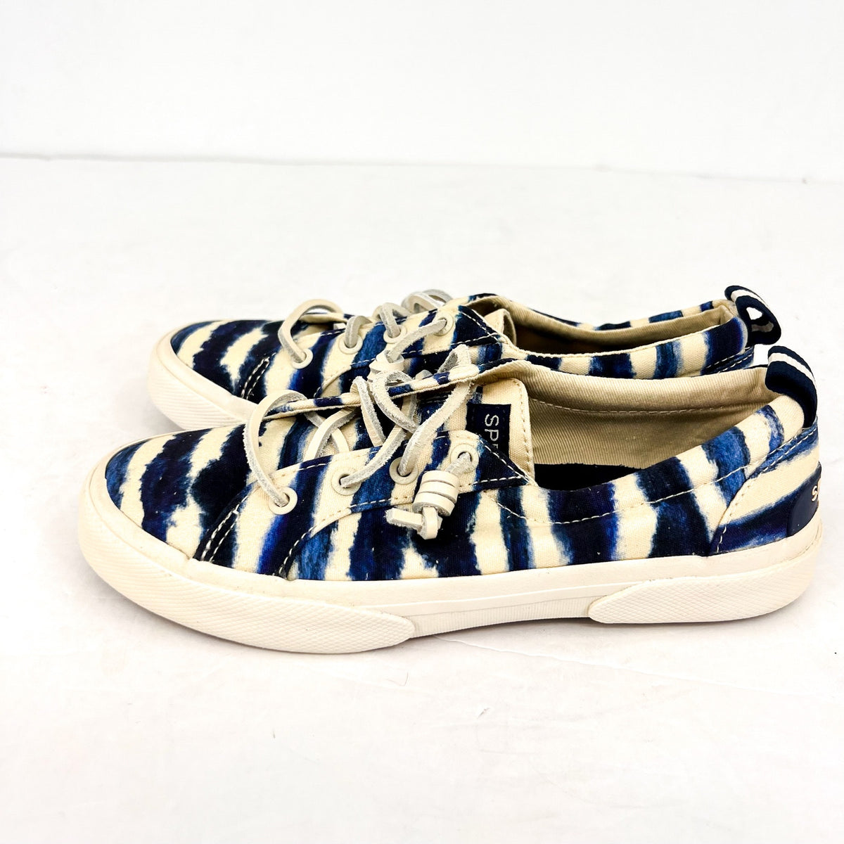 SPERRY Women's Pier Wave LTT Canvas Sneakers Size 5M Blue Tie-Dye Stripe NWOB