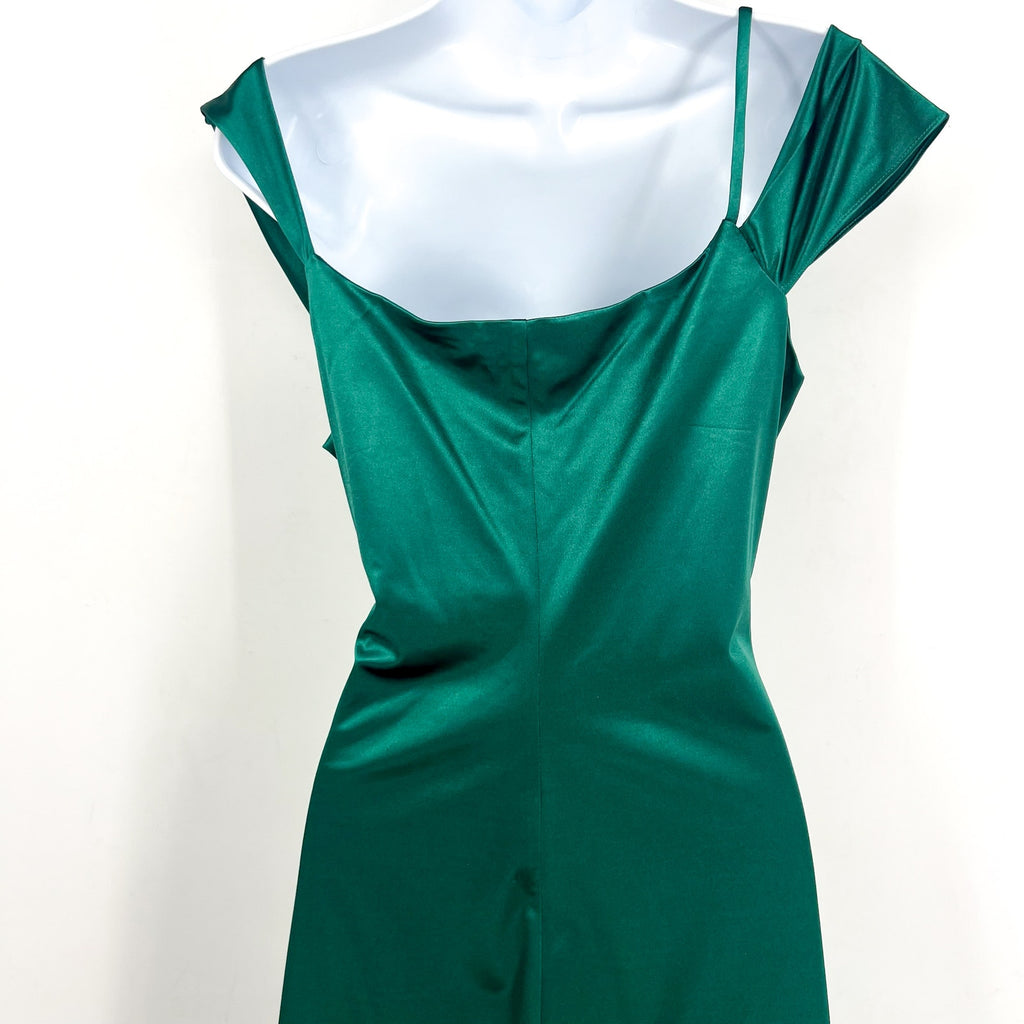 THE GENERAL GOOD Womens Off-Shoulder Satin Midi Dress Medium Forest Green NWOT