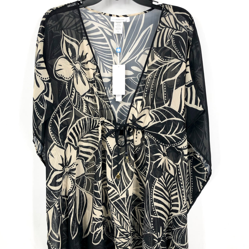 BLEU ROD BEATTIE Womens Ciao Bella Tunic Cover Up Large Black Floral Chiffon NWT