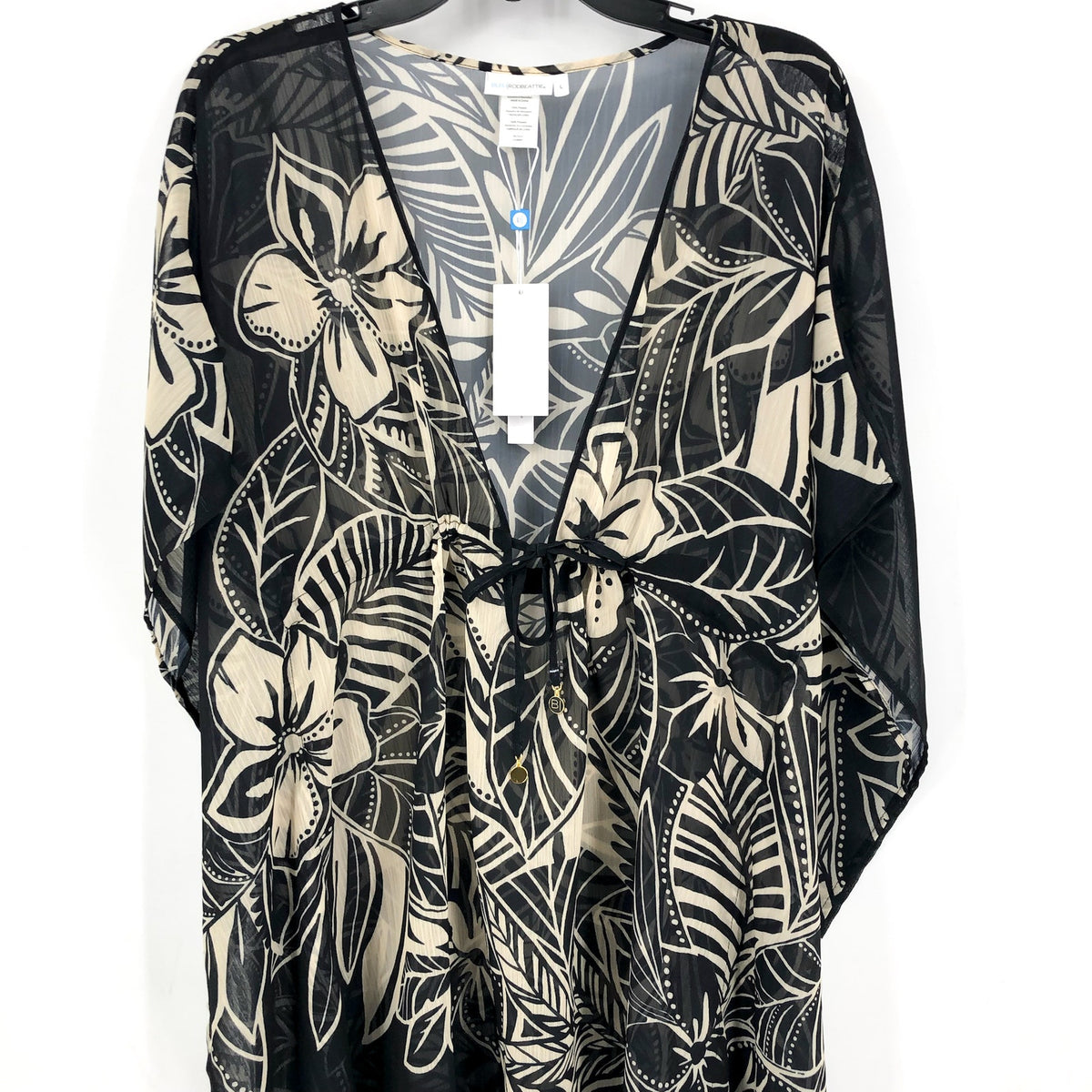 BLEU ROD BEATTIE Womens Ciao Bella Tunic Cover Up Large Black Floral Chiffon NWT